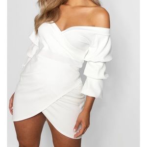 Off shoulder wrap bodycon dress- white, size 12